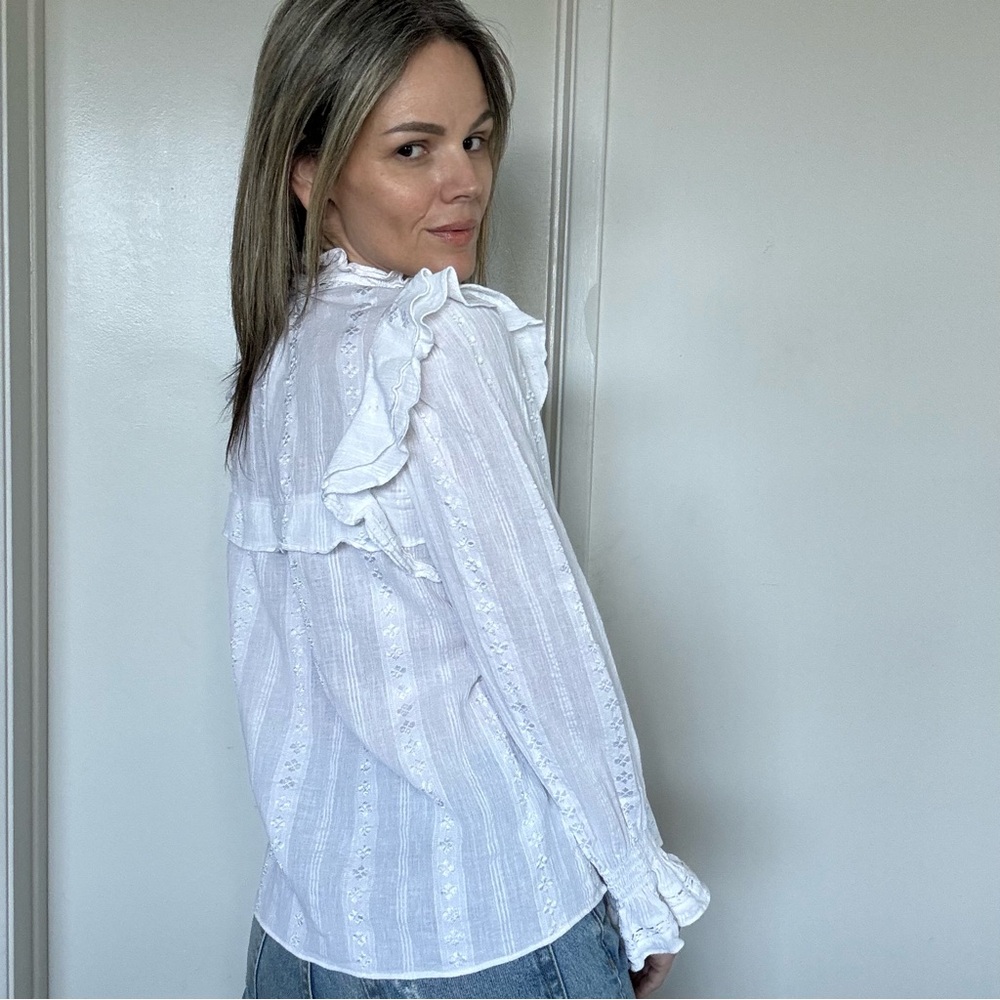 Isabel Marant White Ruffled Button-Up Blouse - Picture 12 of 16